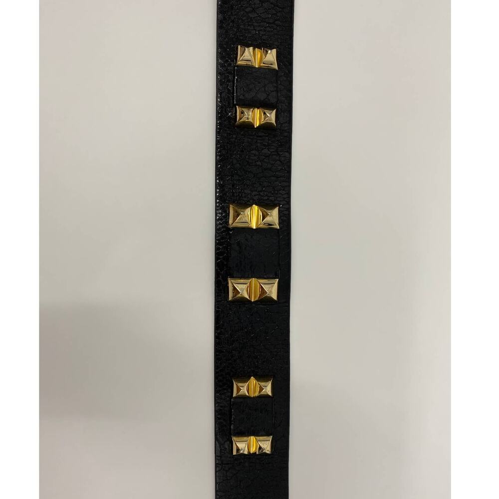 Bebe Womens Black Pleather Elastic Stretch Belt Rockstud Fashion Size M/L
